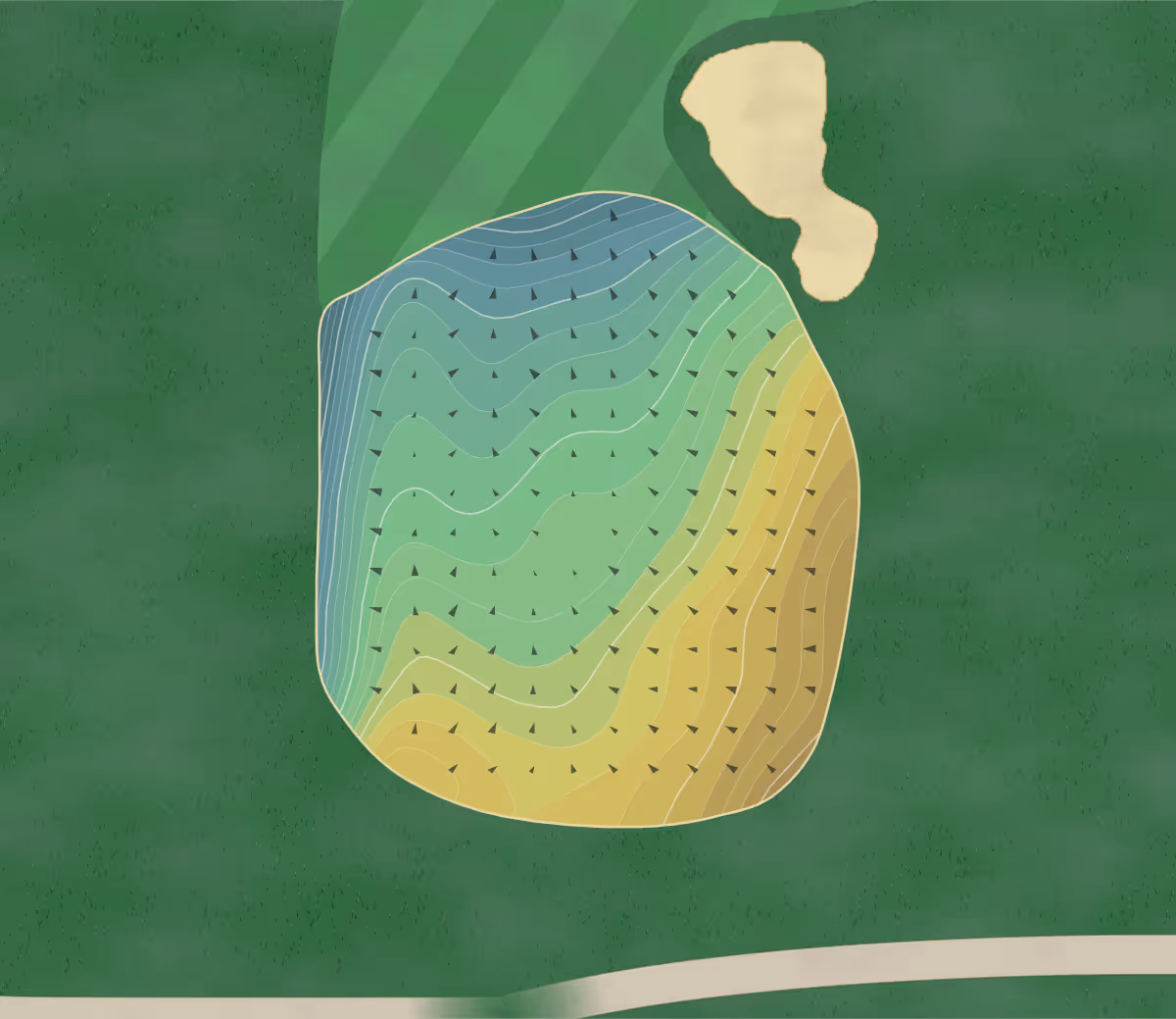 Green contour map of Barrington Hills in Barrington, Illinois — 320 elevation contours at a 3-inch interval with fall-line arrows, traced from 1-meter lidar