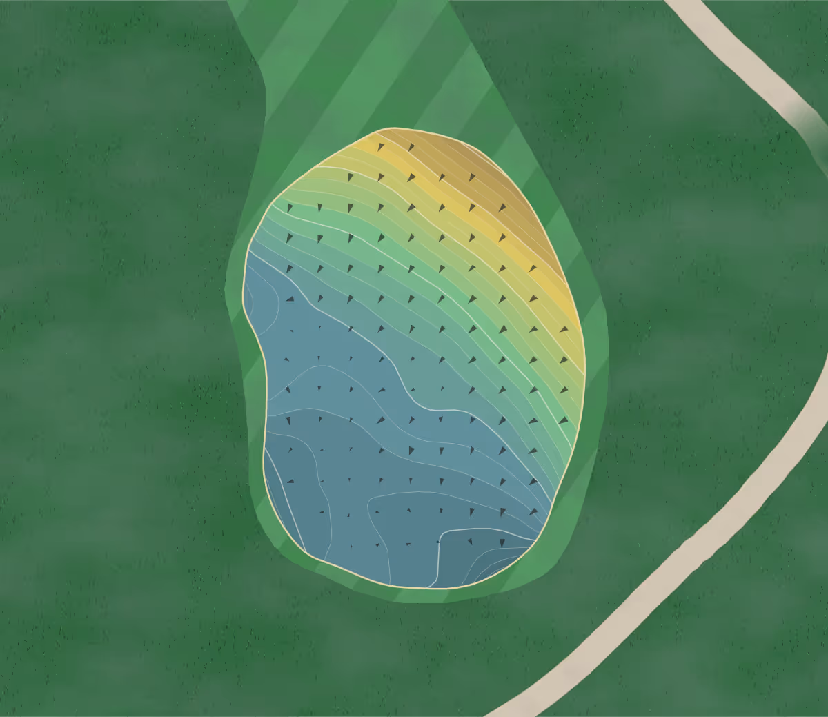 Green contour map of Crenshaw Cliffside in Austin, Texas — 279 elevation contours at a 3-inch interval with fall-line arrows, traced from 1-meter lidar