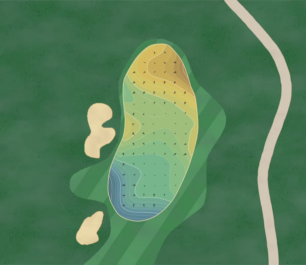 Green contour map of Fazio Canyons in Austin, Texas — 322 elevation contours at a 3-inch interval with fall-line arrows, traced from 1-meter lidar