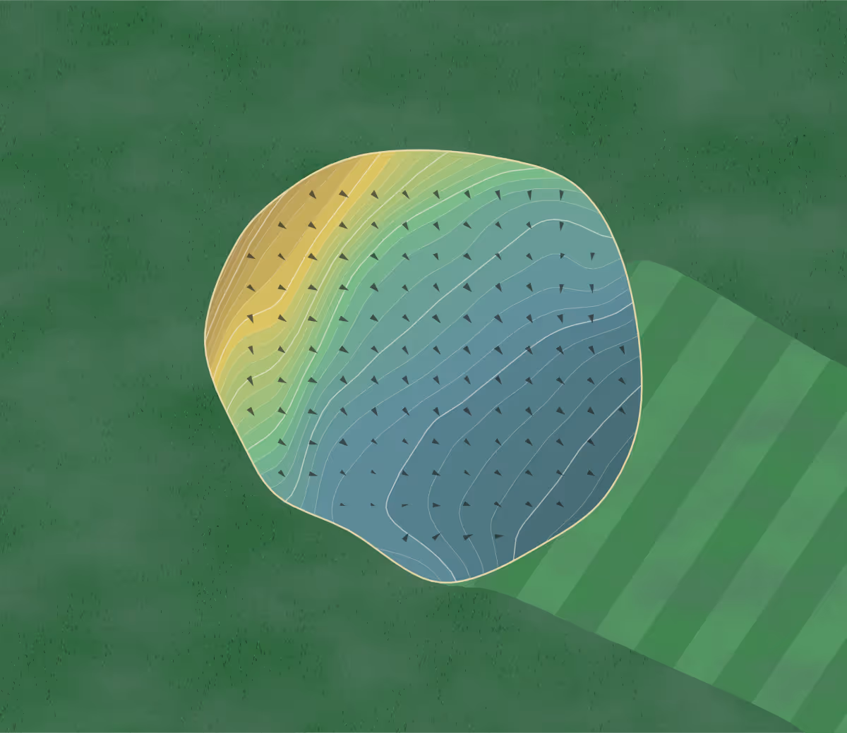 Green contour map of Batavia CC in Batavia, New York — 285 elevation contours at a 3-inch interval with fall-line arrows, traced from 1-meter lidar
