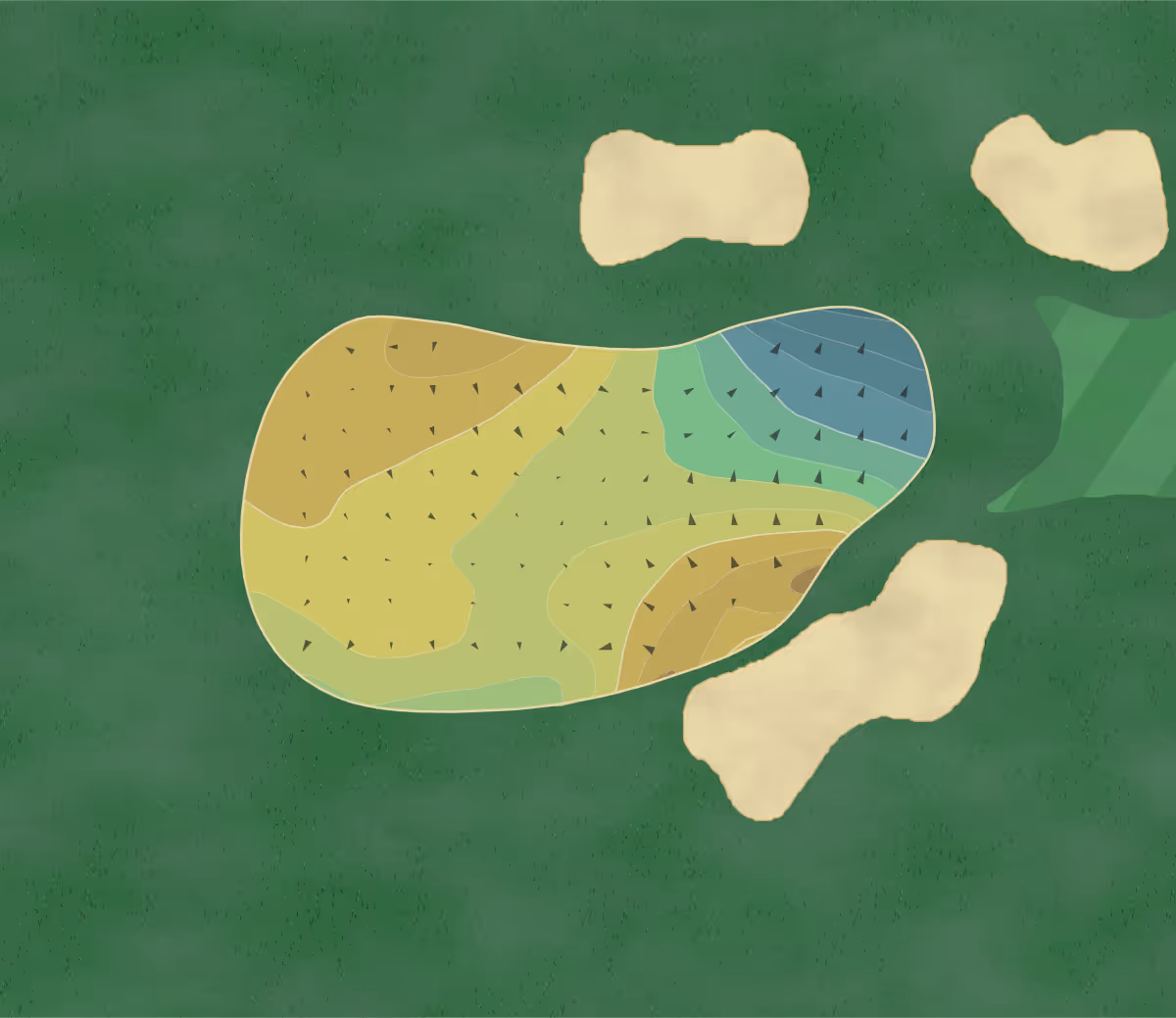 Green contour map of Bath Golf in Bath, England — 169 elevation contours at a 8-centimeter interval with fall-line arrows, traced from 1-meter lidar