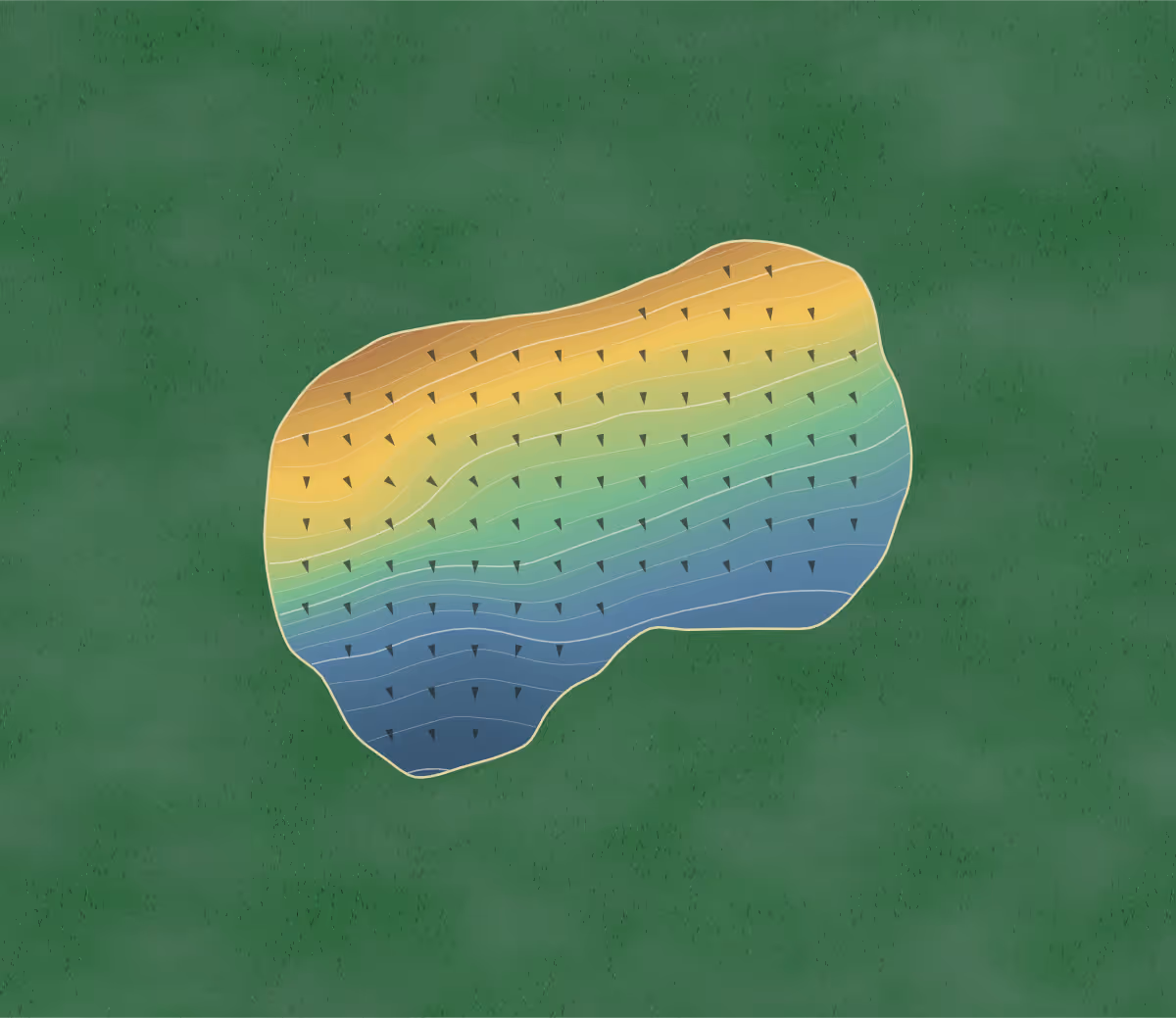 Green contour map of Bawburgh in Bawburgh, England — 174 elevation contours at a 8-centimeter interval with fall-line arrows, traced from 1-meter lidar