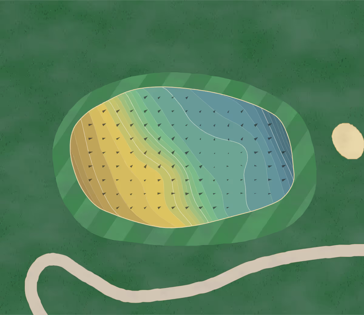Green contour map of Bay Harbor in Bay Harbor, Michigan — 113 elevation contours at a 3-inch interval with fall-line arrows, traced from 1-meter lidar