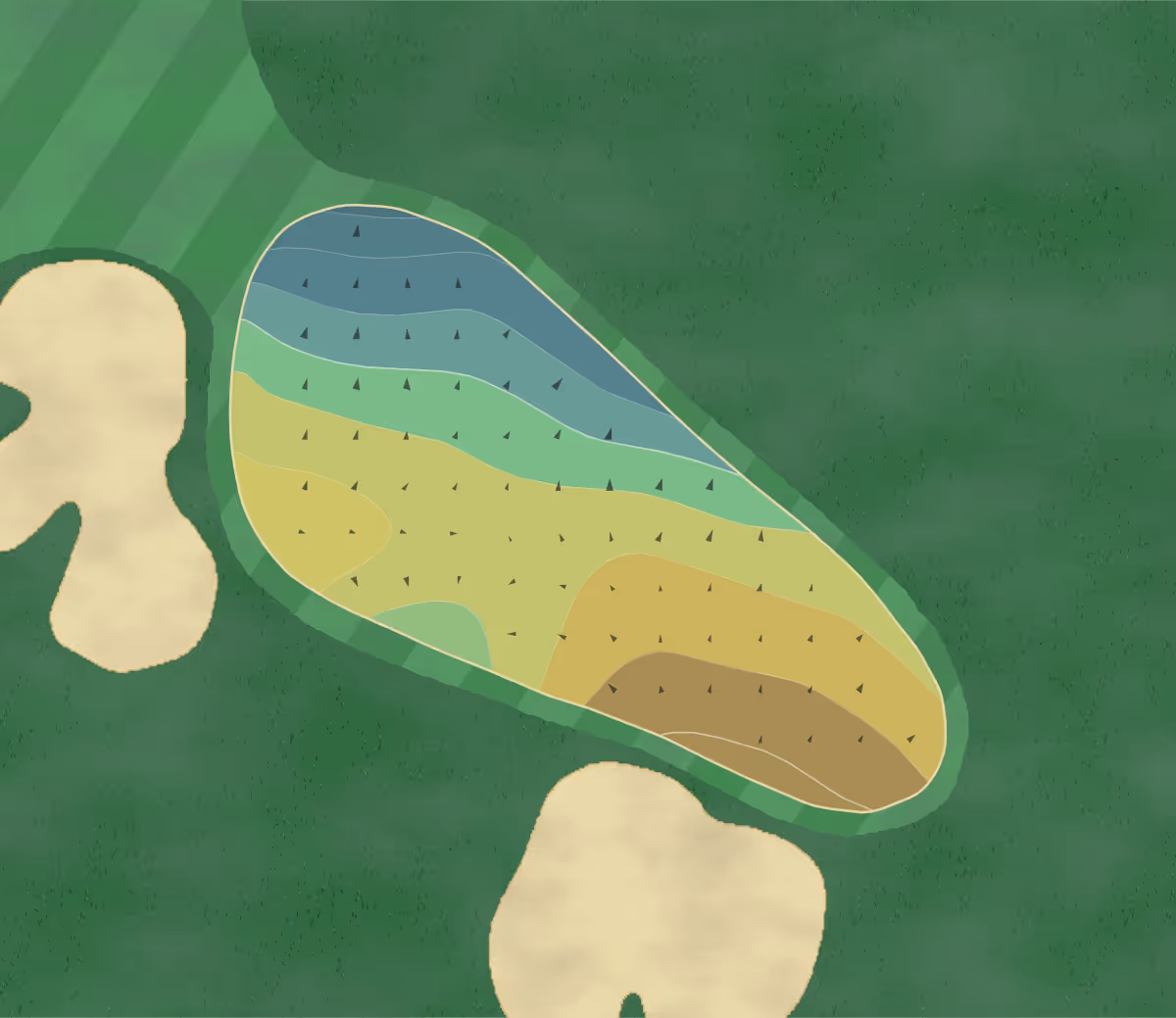 Green contour map of Bay Hill in Orlando, Florida — 158 elevation contours at a 3-inch interval with fall-line arrows, traced from 1-meter lidar