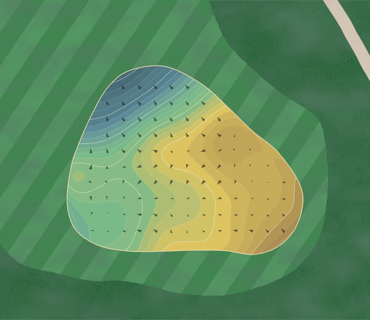 Green contour map of Bay Point in Panama City Beach, Florida — 211 elevation contours at a 3-inch interval with fall-line arrows, traced from 1-meter lidar