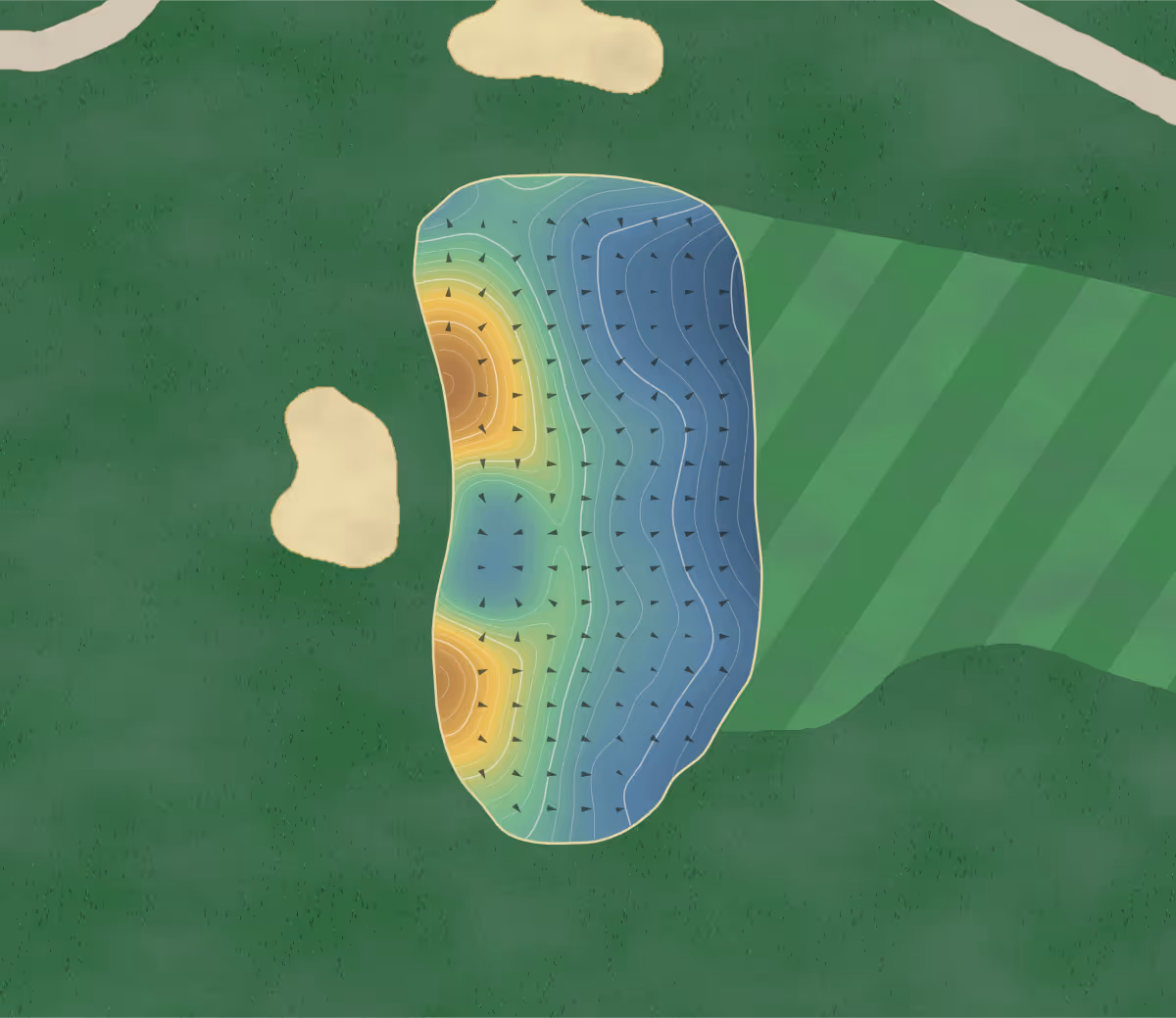 Green contour map of Bay Valley in Bay City, Michigan: 308 elevation contours at a 3-inch interval with fall-line arrows, traced from 1-meter lidar