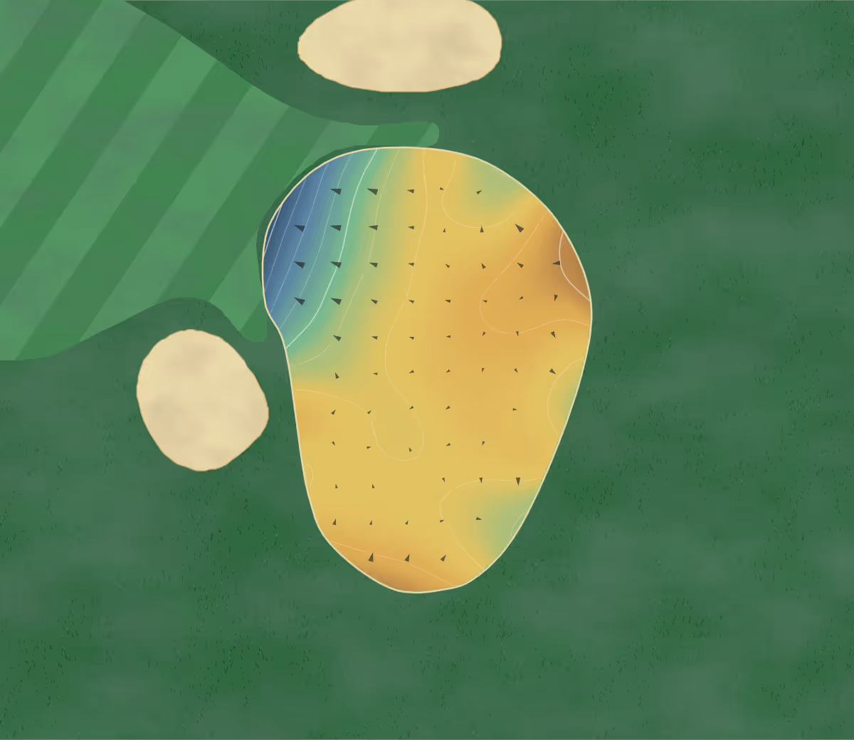 Green contour map of Bayou Club - Duplicate in Largo, Florida — 140 elevation contours at a 3-inch interval with fall-line arrows, traced from 1-meter lidar
