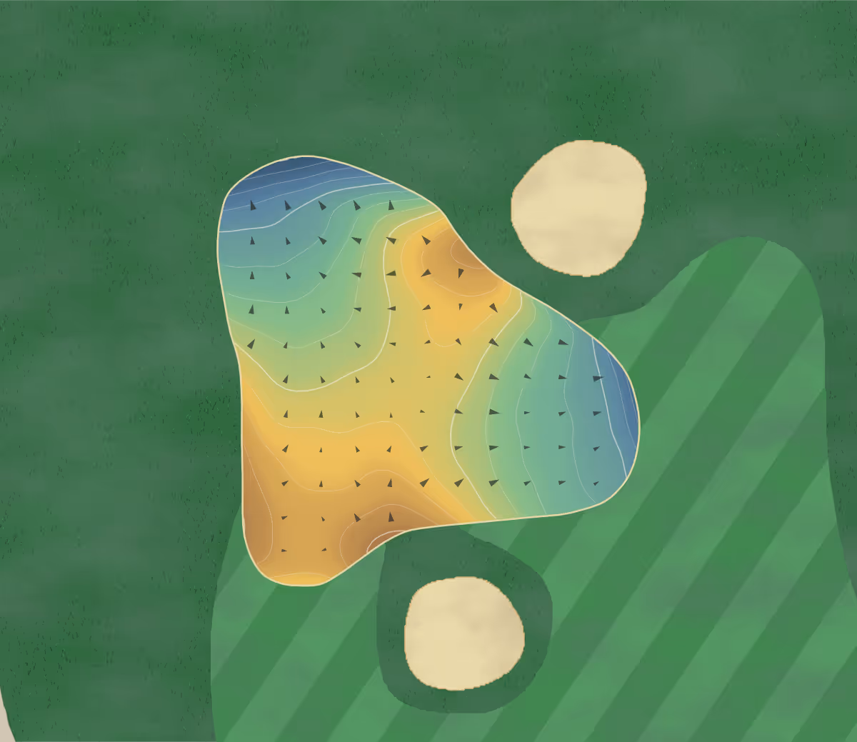 Green contour map of Bayside in Selbyville, Delaware: 168 elevation contours at a 3-inch interval with fall-line arrows, traced from 1-meter lidar