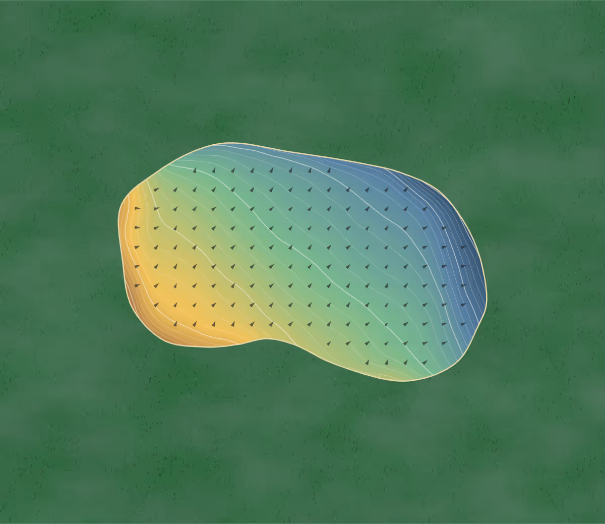 Green contour map of Beamish Park in Stanley, England: 210 elevation contours at a 8-centimeter interval with fall-line arrows, traced from 1-meter lidar