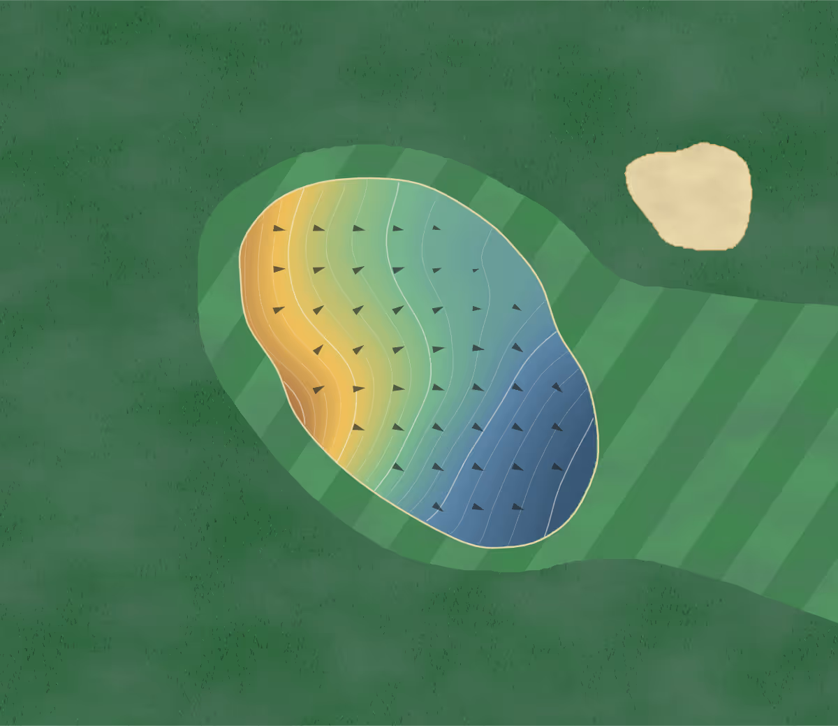 Green contour map of Bear Chase in Linton, Indiana — 144 elevation contours at a 3-inch interval with fall-line arrows, traced from 1-meter lidar