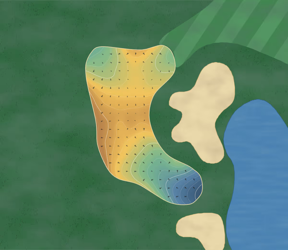 Green contour map of Bear Creek in Woodinville, Washington: 68 elevation contours at a 3-inch interval with fall-line arrows, traced from 1-meter lidar
