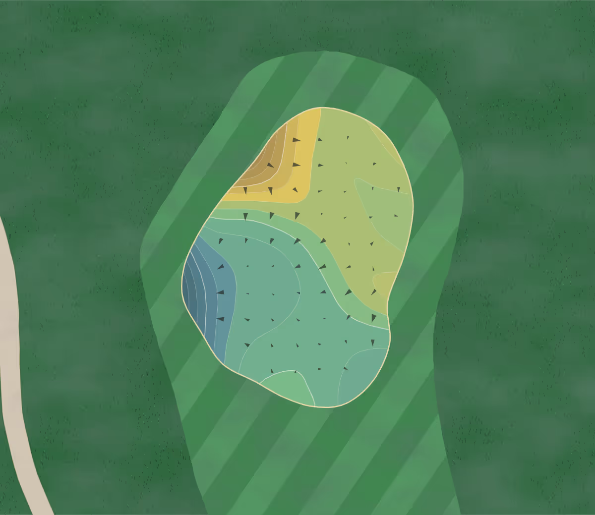 Green contour map of Bear Creek in Chandler, Arizona — 189 elevation contours at a 3-inch interval with fall-line arrows, traced from 1-meter lidar