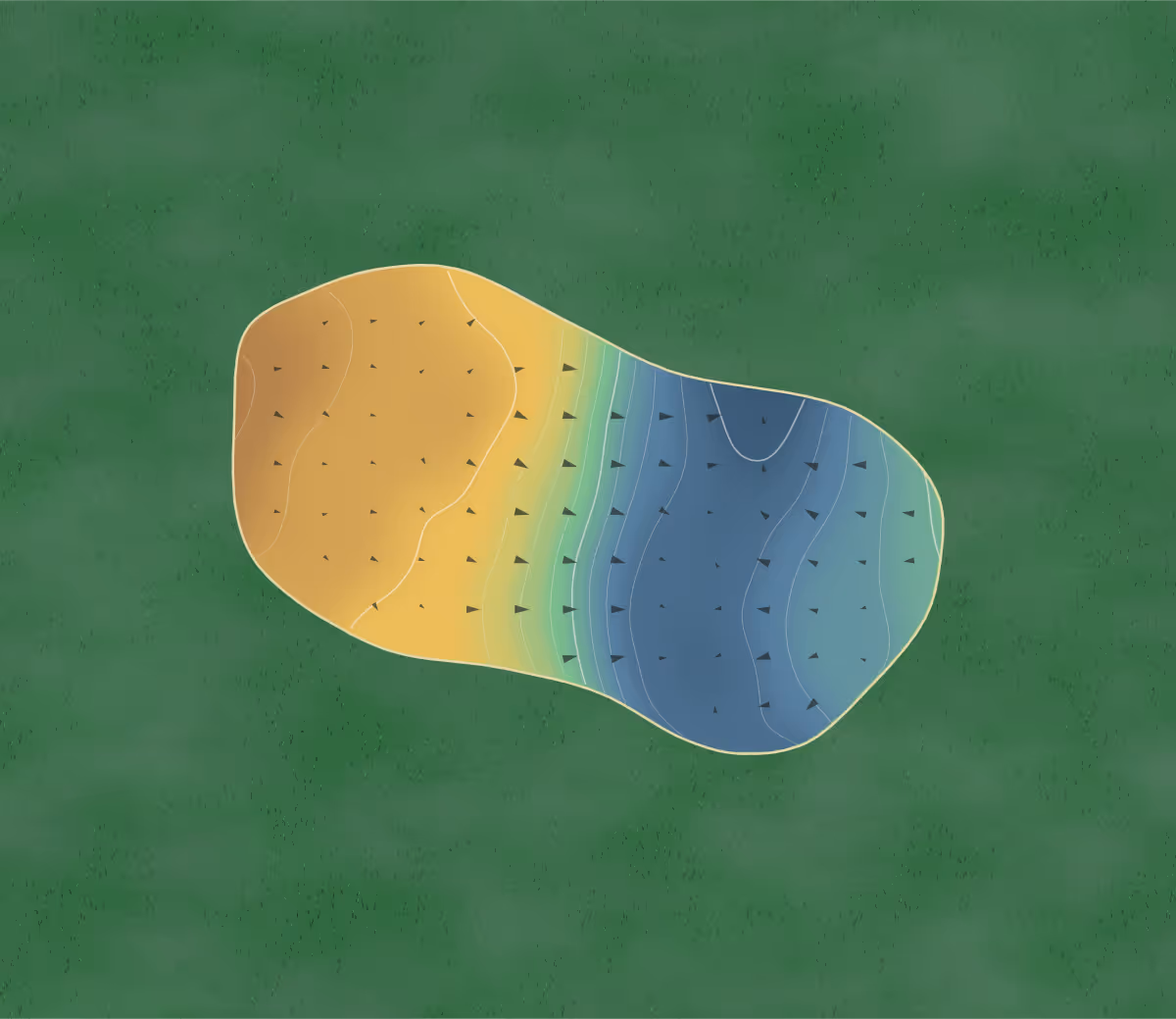 Green contour map of Bear Creek in Strathroy, Canada: 127 elevation contours at a 8-centimeter interval with fall-line arrows, traced from 1-meter lidar