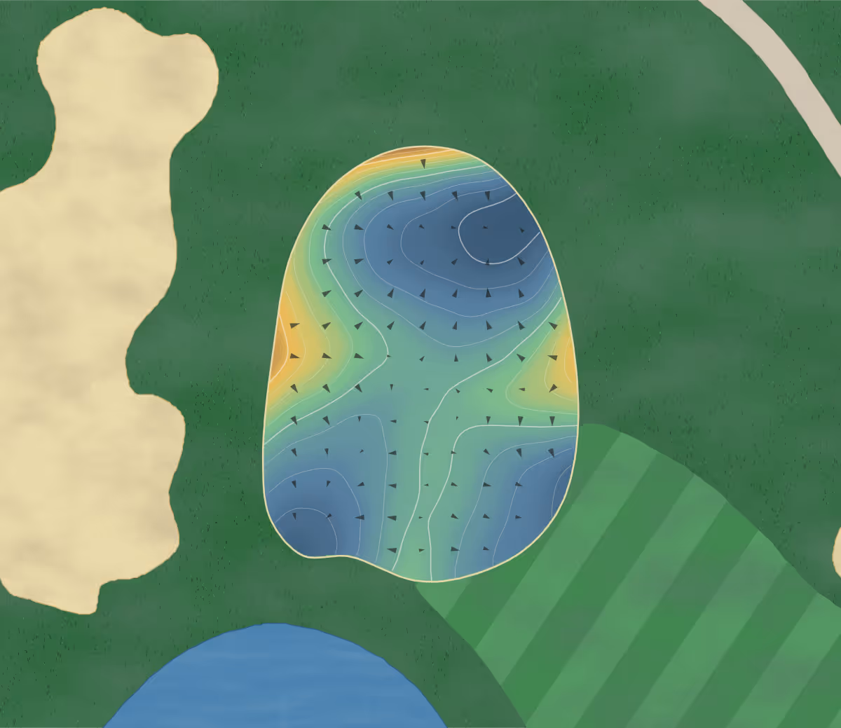 Green contour map of Bear Trap Dunes in Ocean View, Delaware: 78 elevation contours at a 3-inch interval with fall-line arrows, traced from 1-meter lidar