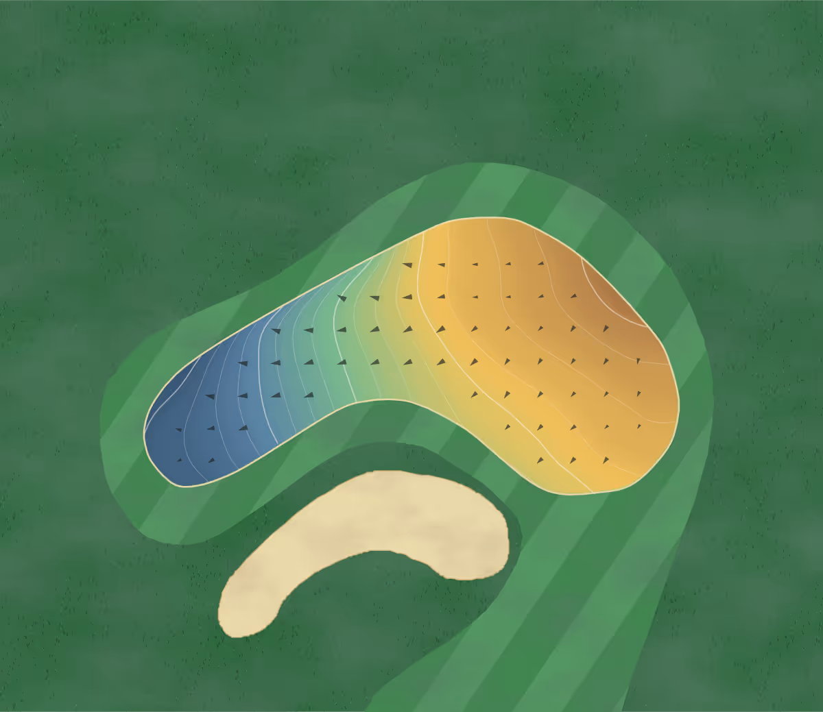 Green contour map of Beau Rivage R&GC in Wilmington, North Carolina: 153 elevation contours at a 3-inch interval with fall-line arrows, traced from 1-meter lidar