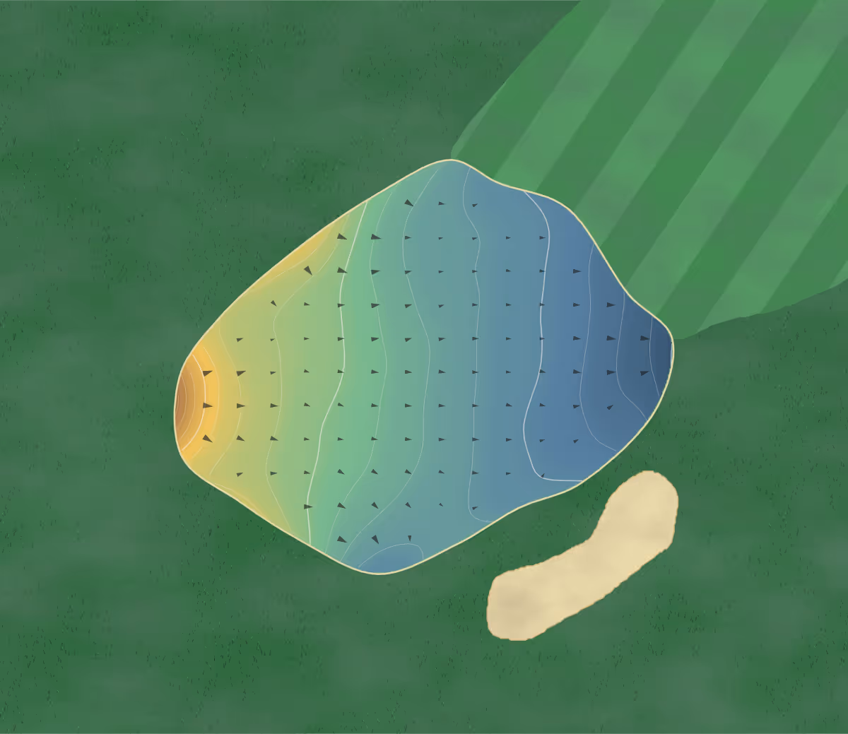 Green contour map of Beaver Creek in Capron, Illinois: 52 elevation contours at a 3-inch interval with fall-line arrows, traced from 1-meter lidar
