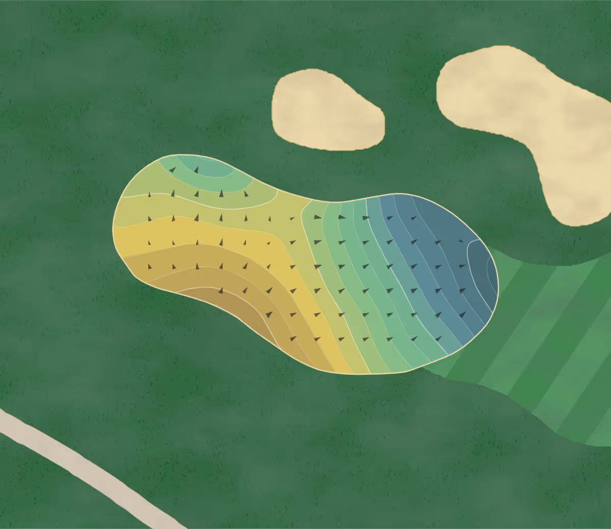 Green contour map of Beavercreek GC in Beavercreek, Ohio — 196 elevation contours at a 3-inch interval with fall-line arrows, traced from 1-meter lidar