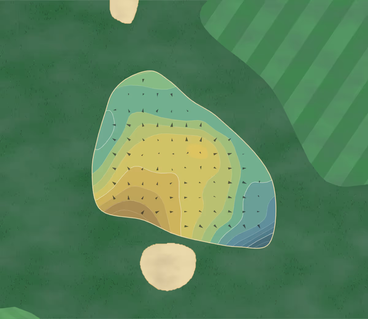 Green contour map of Bedford Creek in New York, United States — 89 elevation contours at a 3-inch interval with fall-line arrows, traced from 1-meter lidar