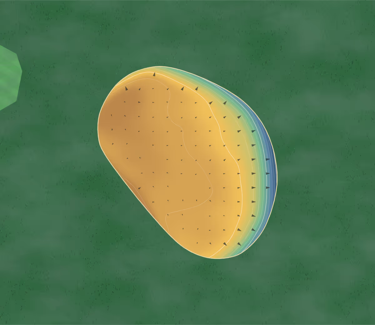 Green contour map of Bedford in Bedford, Iowa: 58 elevation contours at a 3-inch interval with fall-line arrows, traced from 1-meter lidar