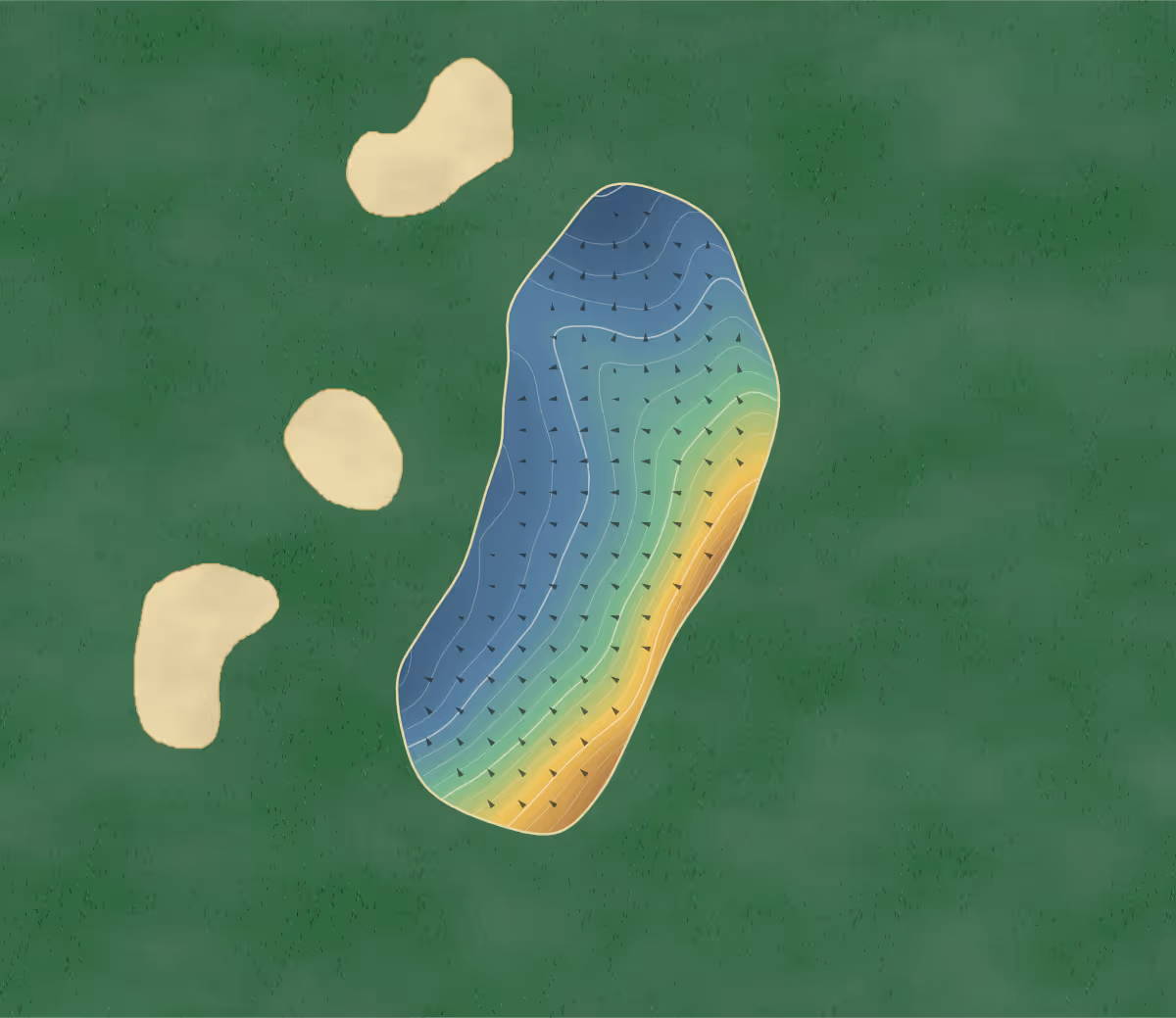 Green contour map of Bedfordshire in Bedford, England: 165 elevation contours at a 8-centimeter interval with fall-line arrows, traced from 1-meter lidar