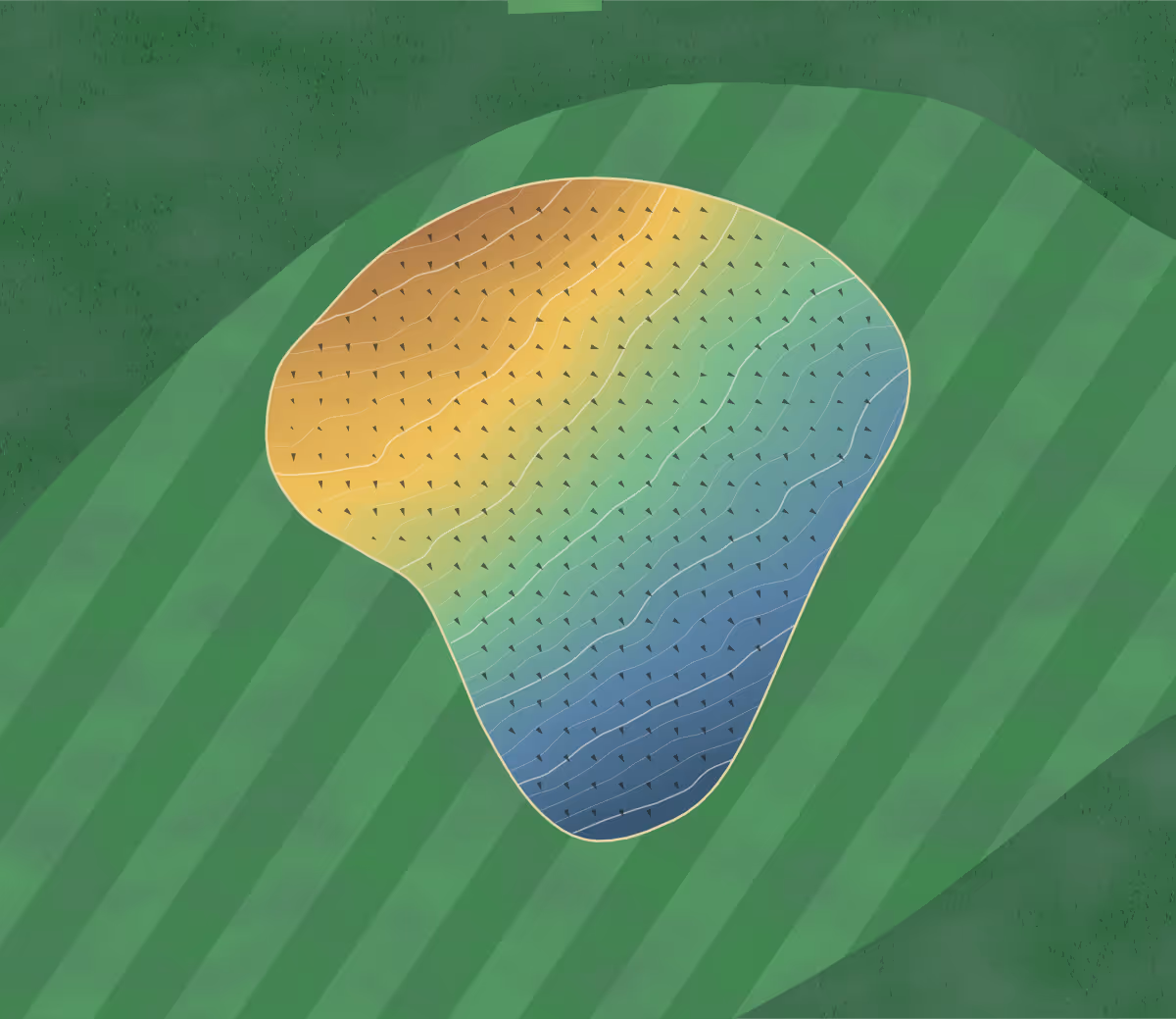 Green contour map of Beith in Beith, Scotland: 103 elevation contours at a 8-centimeter interval with fall-line arrows, traced from 1-meter lidar