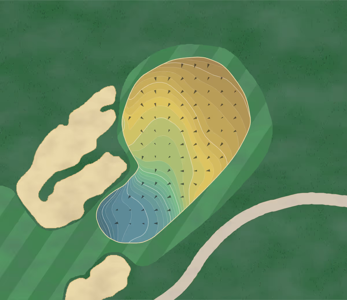 Green contour map of Bel-Air in Los Angeles, California — 297 elevation contours at a 3-inch interval with fall-line arrows, traced from 1-meter lidar