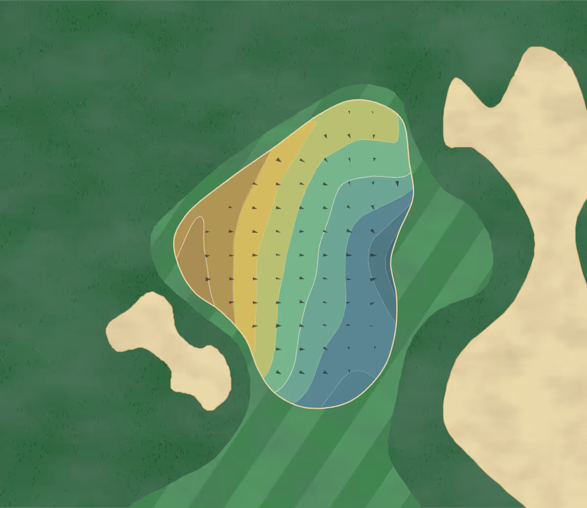 Green contour map of Belfair in Bluffton, South Carolina — 26 elevation contours at a 3-inch interval with fall-line arrows, traced from 1-meter lidar