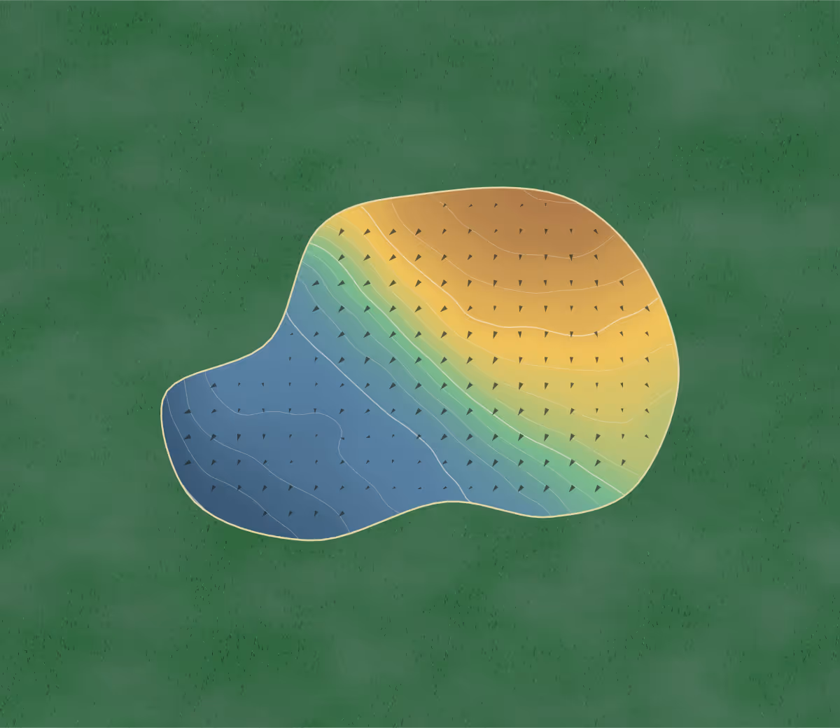 Green contour map of Belford in Belford, England: 109 elevation contours at a 8-centimeter interval with fall-line arrows, traced from 1-meter lidar