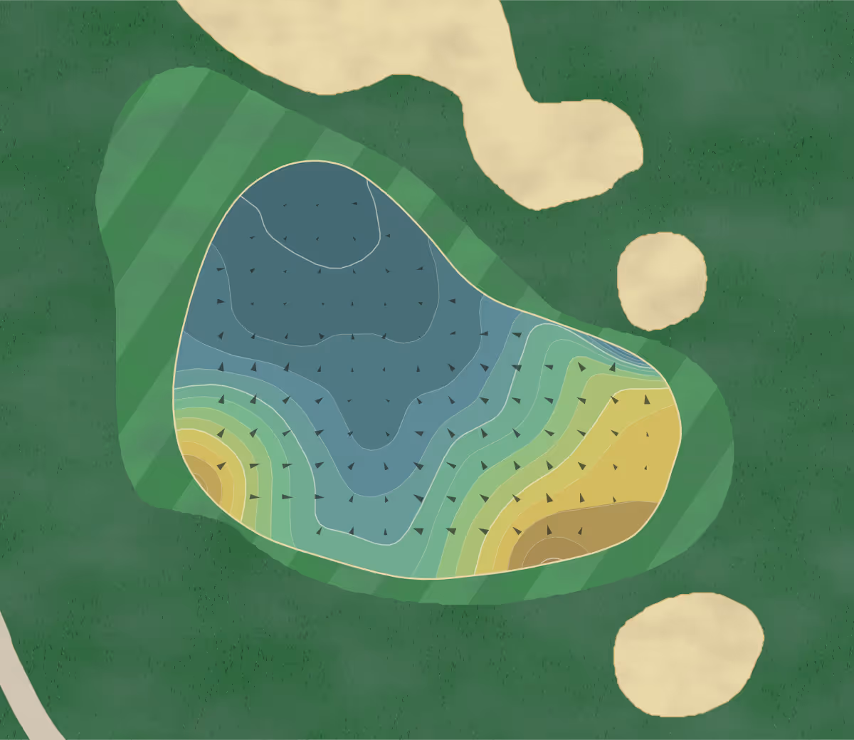 Green contour map of Belgrade Lakes in Belgrade Lakes, Maine — 207 elevation contours at a 3-inch interval with fall-line arrows, traced from 1-meter lidar