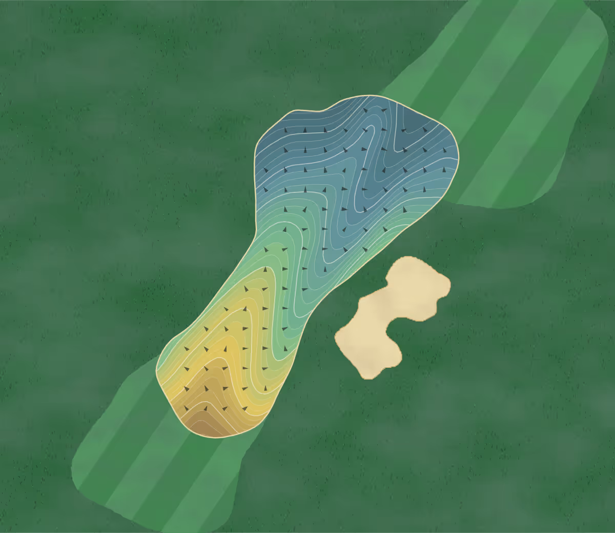 Green contour map of Bella Ridge in Johnstown, Colorado — 270 elevation contours at a 3-inch interval with fall-line arrows, traced from 1-meter lidar