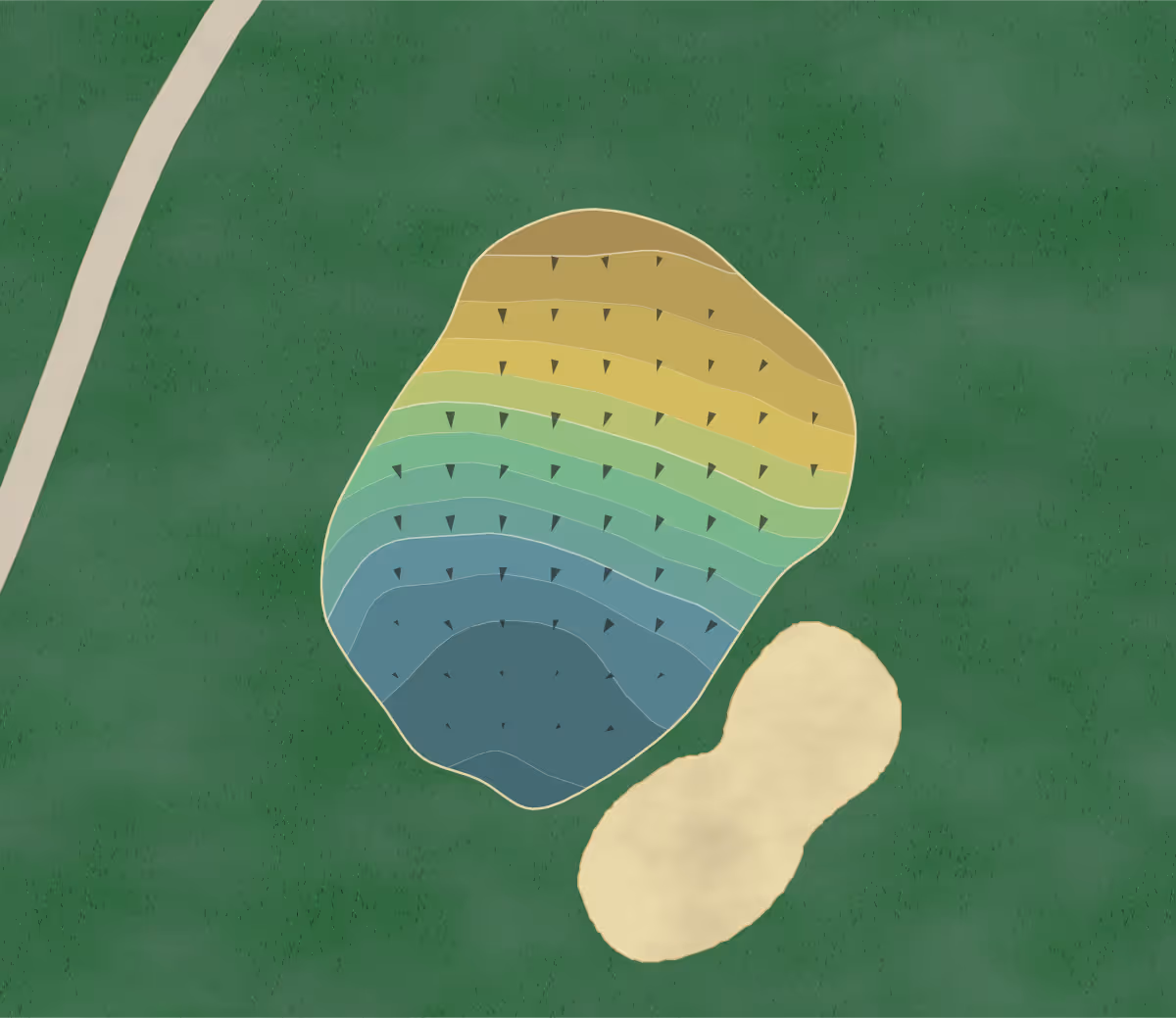Green contour map of Bellaire Executive in Sumterville, Florida — 52 elevation contours at a 3-inch interval with fall-line arrows, traced from 1-meter lidar