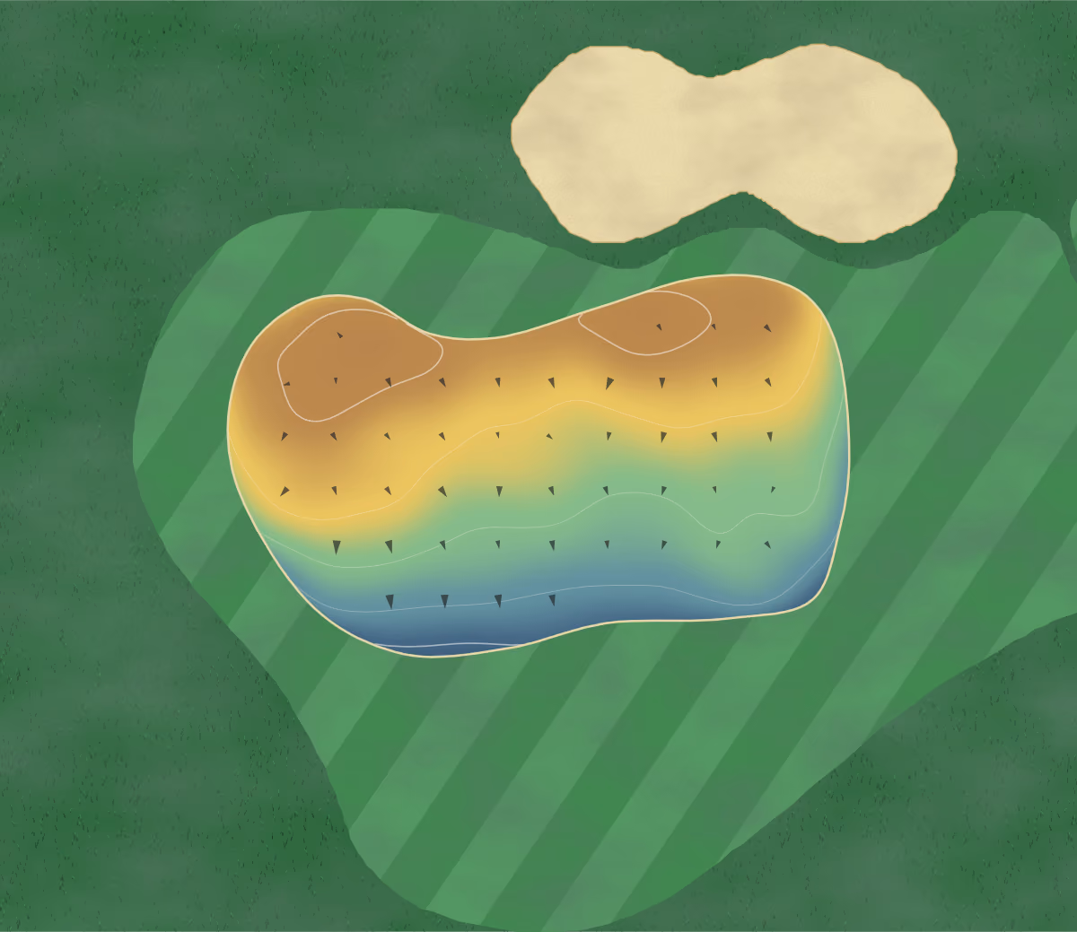 Green contour map of Belle Meade in Thomson, Georgia: 5 elevation contours at a 3-inch interval with fall-line arrows, traced from 1-meter lidar