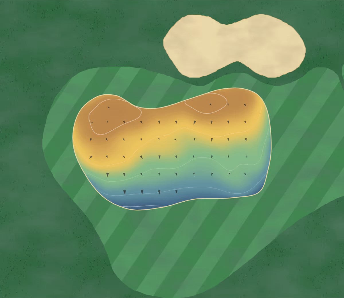 Green contour map of Belle Meade in Thomson, Georgia — 5 elevation contours at a 3-inch interval with fall-line arrows, traced from 1-meter lidar