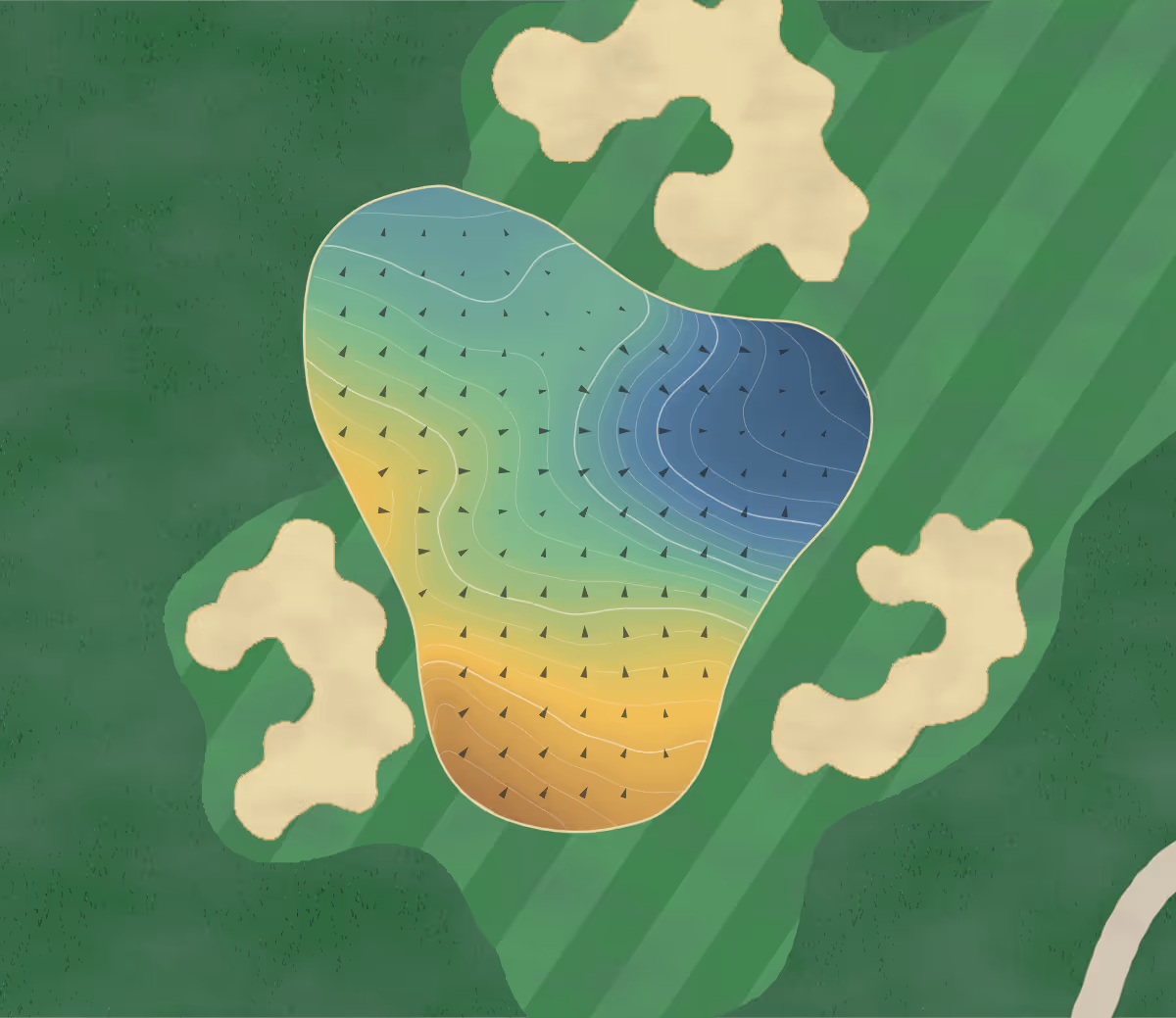 Green contour map of Bellerive Cc in Creve Coeur, Missouri — 235 elevation contours at a 3-inch interval with fall-line arrows, traced from 1-meter lidar