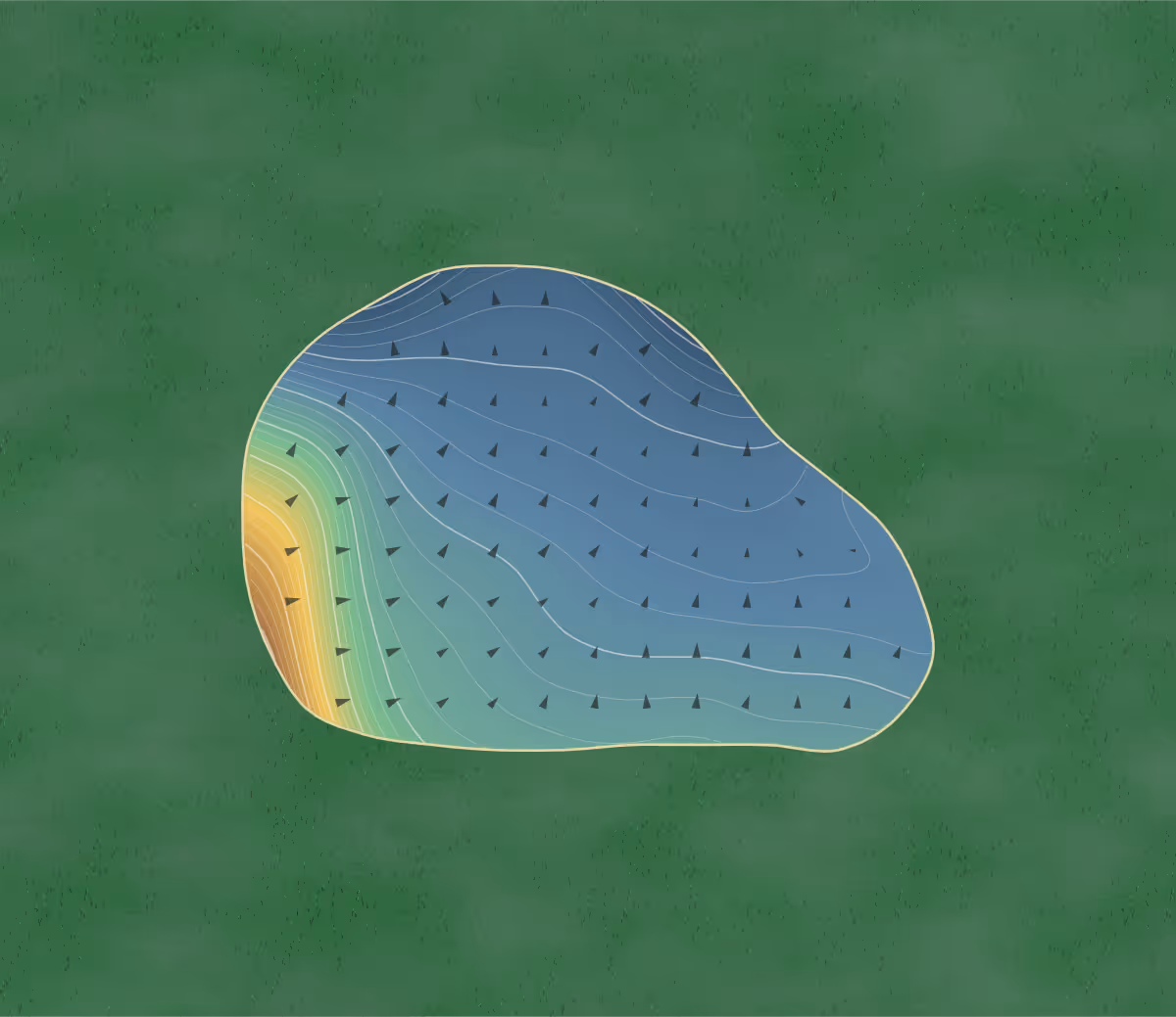 Green contour map of Bellevue in Syracuse, New York: 290 elevation contours at a 3-inch interval with fall-line arrows, traced from 1-meter lidar