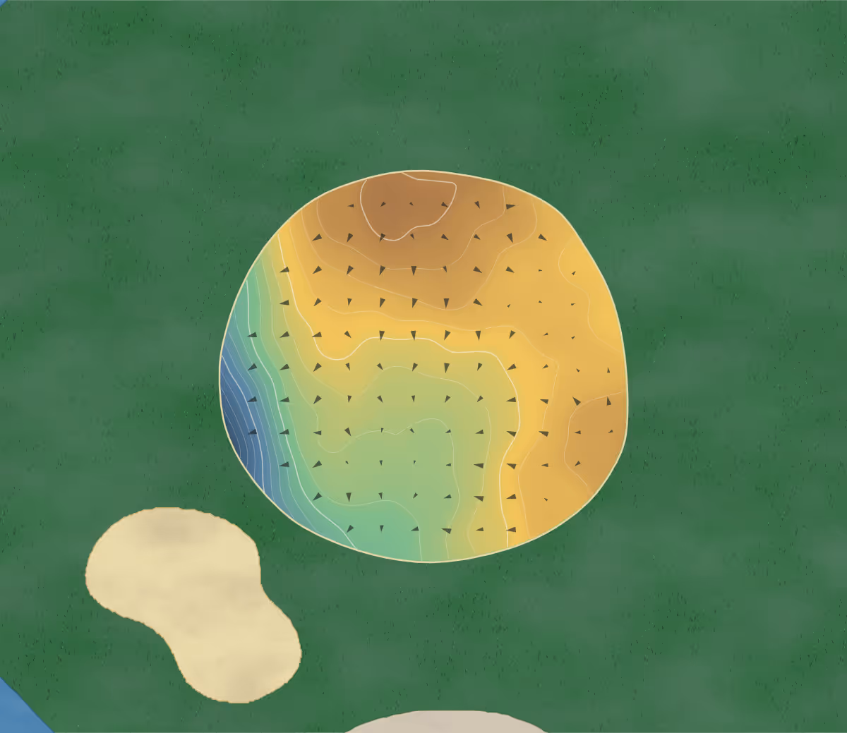 Green contour map of Bellingham Golf in Bellingham, Washington — 179 elevation contours at a 3-inch interval with fall-line arrows, traced from 1-meter lidar