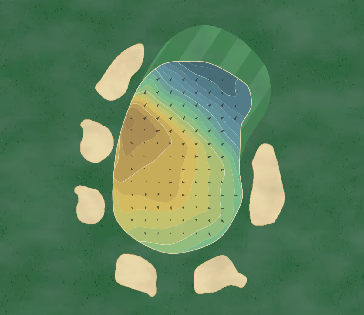 Green contour map of Bellport GC in Bellport, New York — 168 elevation contours at a 3-inch interval with fall-line arrows, traced from 1-meter lidar