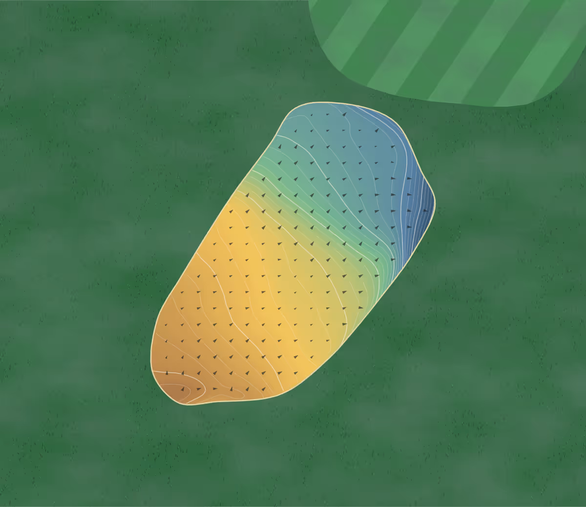 Green contour map of Bellshill in Bellshill, Scotland — 236 elevation contours at a 8-centimeter interval with fall-line arrows, traced from 1-meter lidar