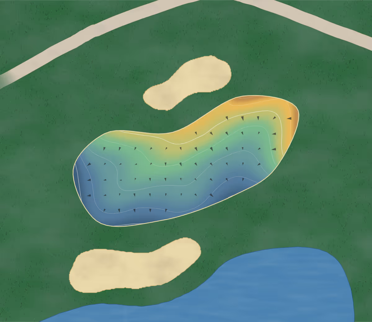 Green contour map of Belmont in Perrysburg, Ohio — 13 elevation contours at a 3-inch interval with fall-line arrows, traced from 1-meter lidar