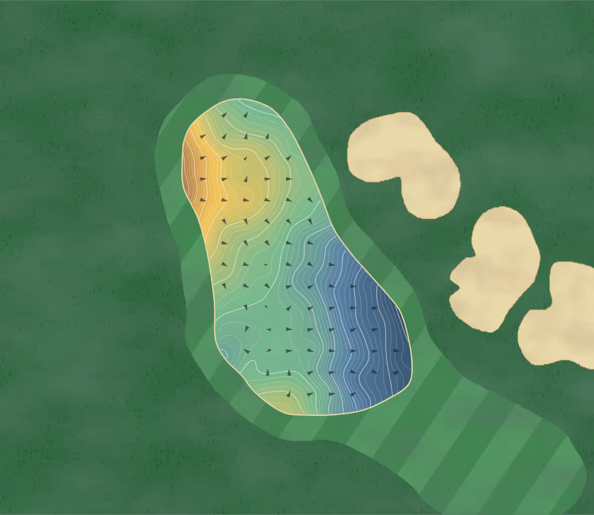 Green contour map of Belterra Gc in Florence, Indiana — 238 elevation contours at a 3-inch interval with fall-line arrows, traced from 1-meter lidar