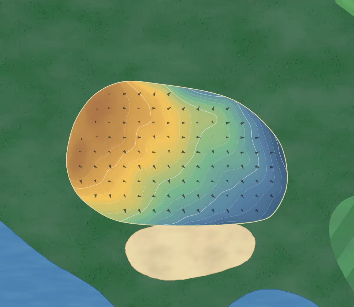 Green contour map of Ben Hawes in Owensboro, Kentucky: 240 elevation contours at a 3-inch interval with fall-line arrows, traced from 1-meter lidar