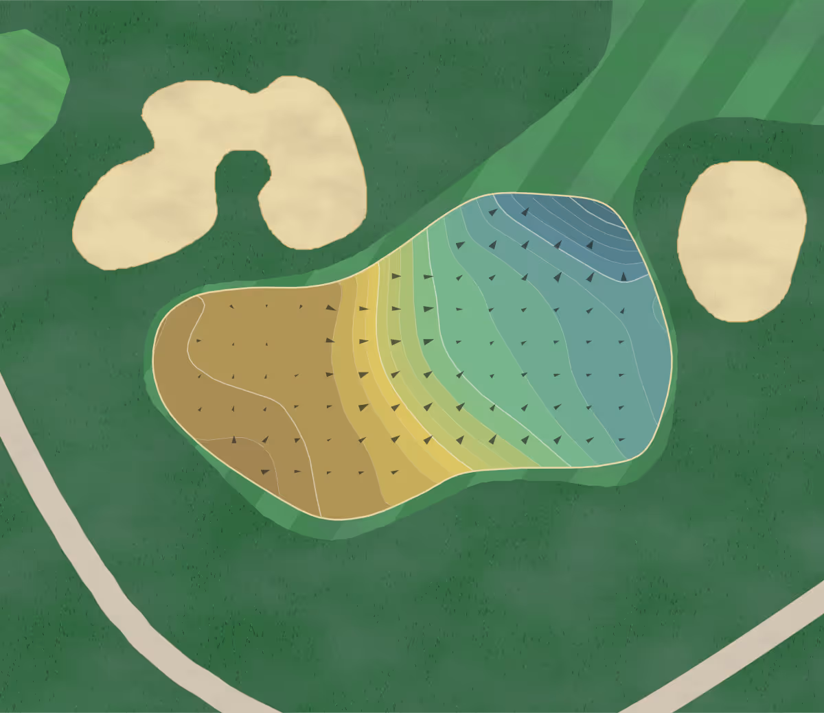 Green contour map of Bent Creek in Lancaster, Pennsylvania — 186 elevation contours at a 3-inch interval with fall-line arrows, traced from 1-meter lidar