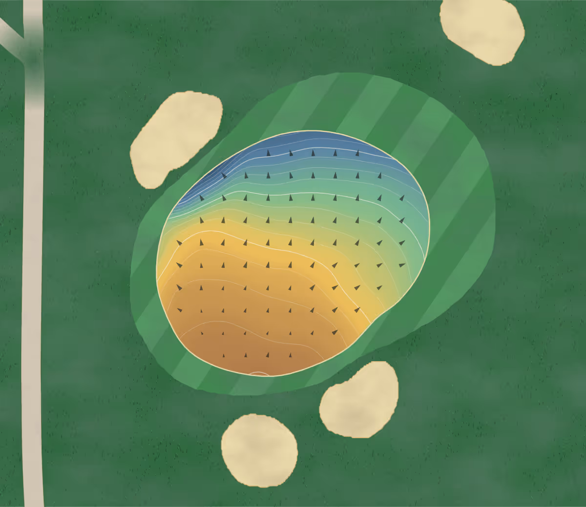 Green contour map of Bentham in Bentham, England — 168 elevation contours at a 8-centimeter interval with fall-line arrows, traced from 1-meter lidar