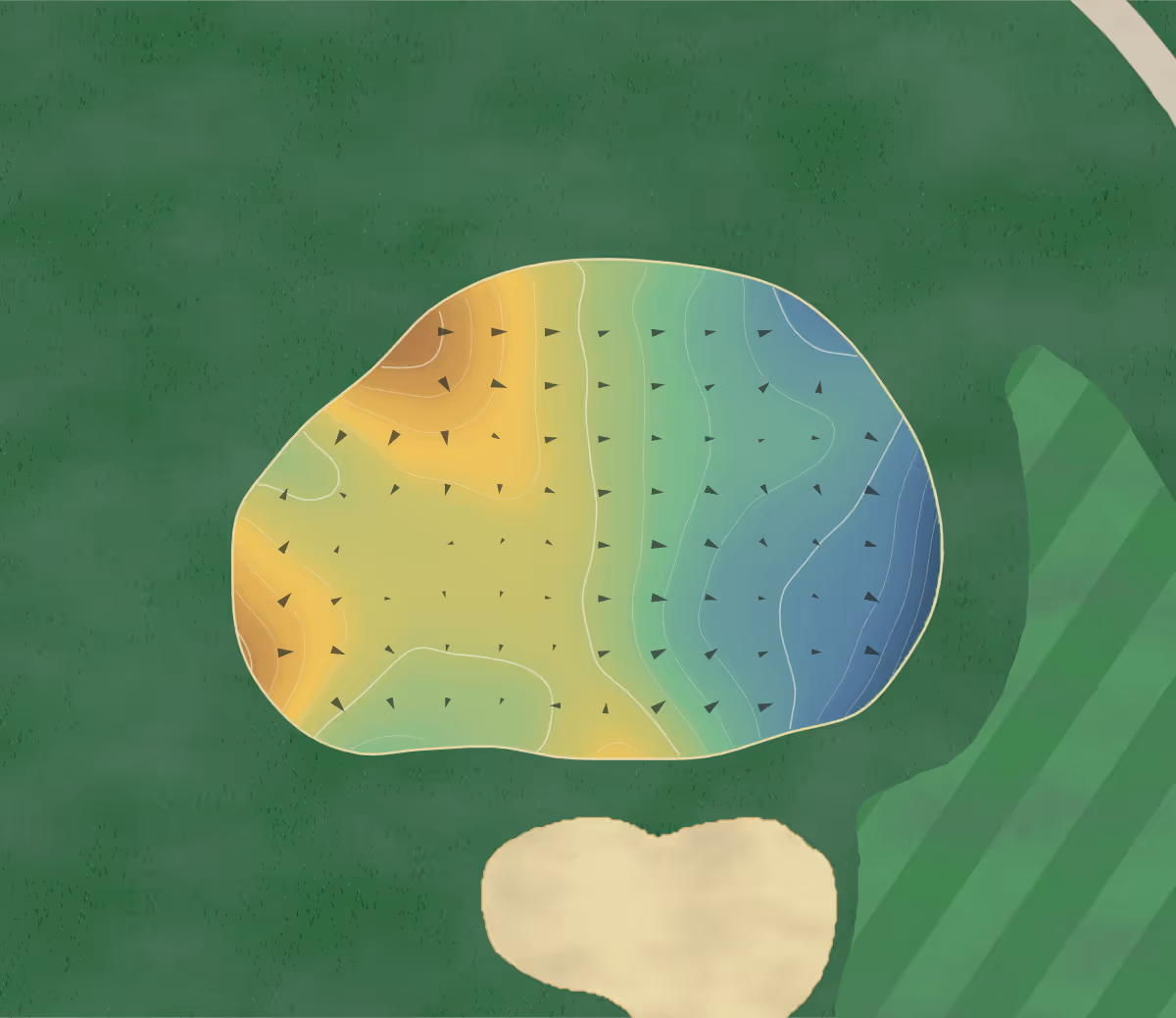 Green contour map of Bentwinds in Fuquay Varina, North Carolina: 181 elevation contours at a 3-inch interval with fall-line arrows, traced from 1-meter lidar