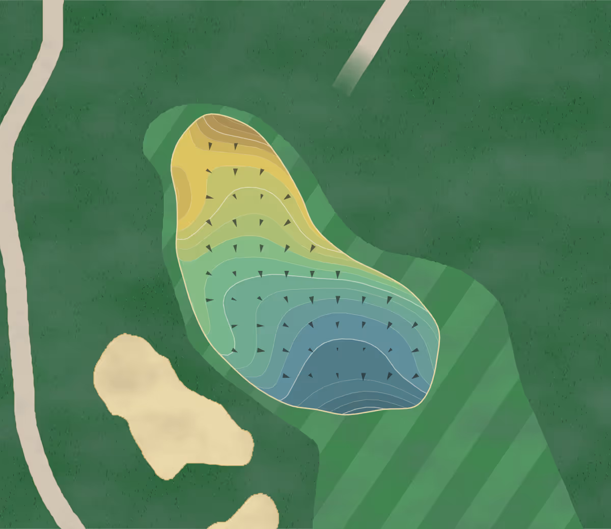Green contour map of Berkeley in El Cerrito, California — 77 elevation contours at a 3-inch interval with fall-line arrows, traced from 1-meter lidar