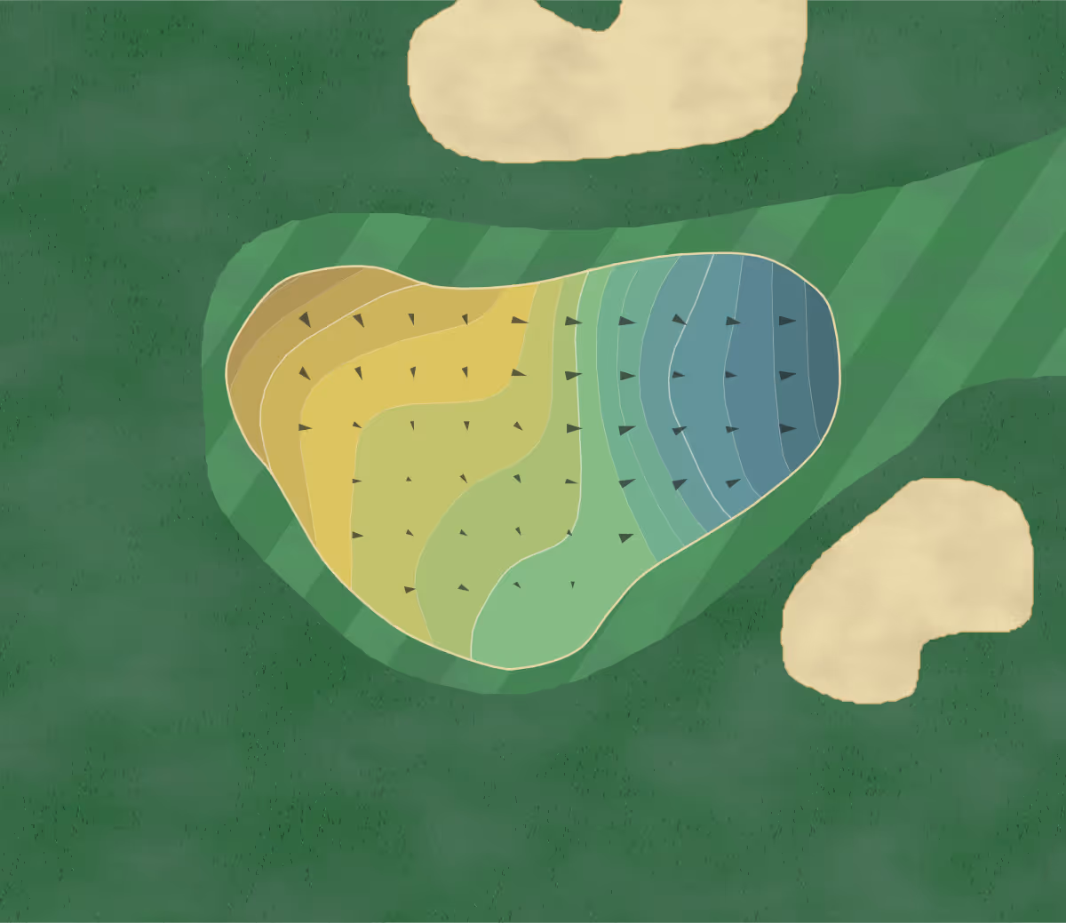 Green contour map of Berkeley Hills in Duluth, Georgia — 158 elevation contours at a 3-inch interval with fall-line arrows, traced from 1-meter lidar