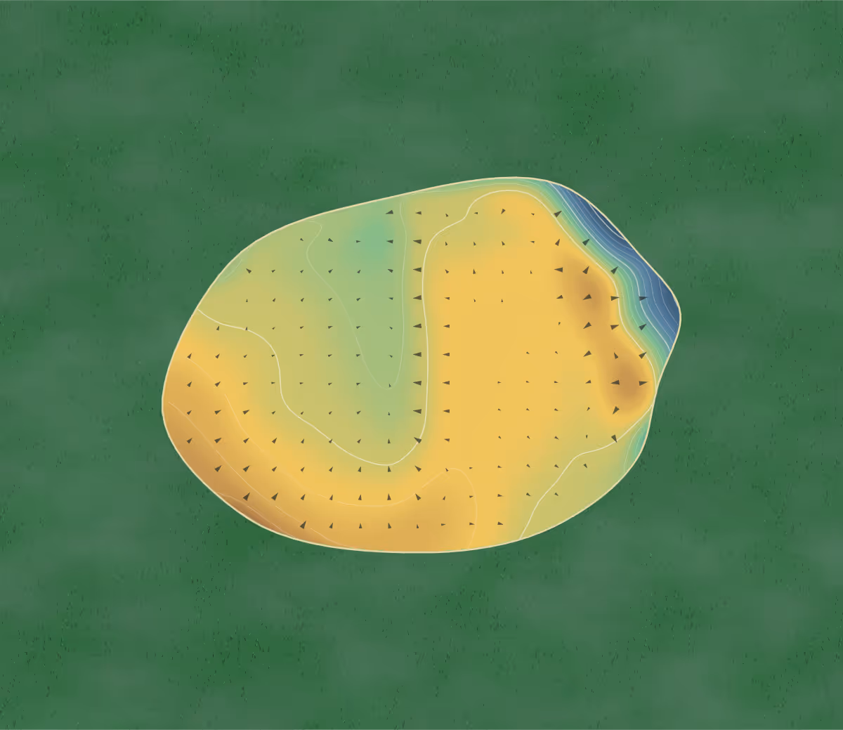Green contour map of Berkhamsted in Berkhamsted, England: 163 elevation contours at a 8-centimeter interval with fall-line arrows, traced from 1-meter lidar