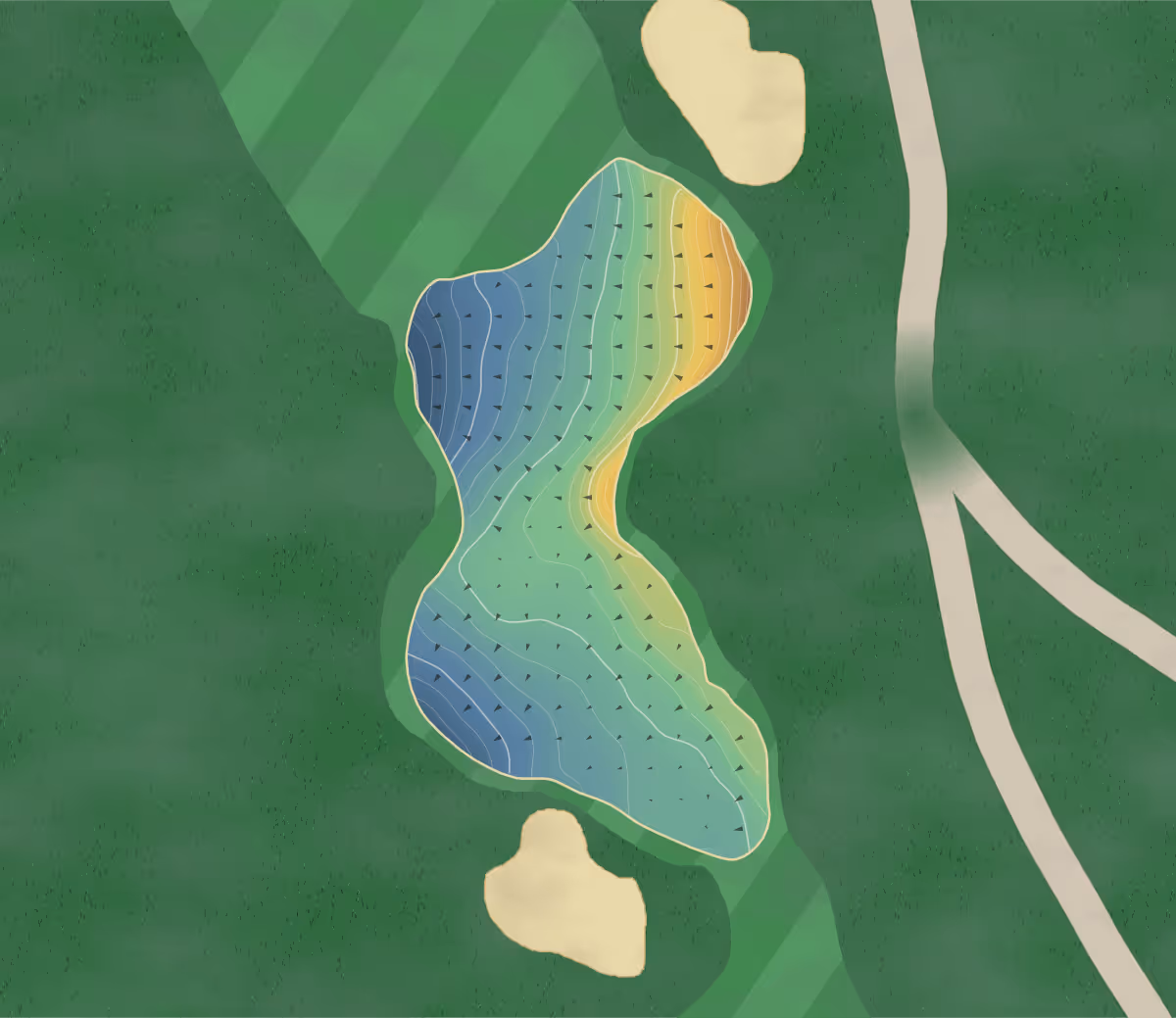 Green contour map of Bethel Resort in Bethel, Maine — 200 elevation contours at a 3-inch interval with fall-line arrows, traced from 1-meter lidar