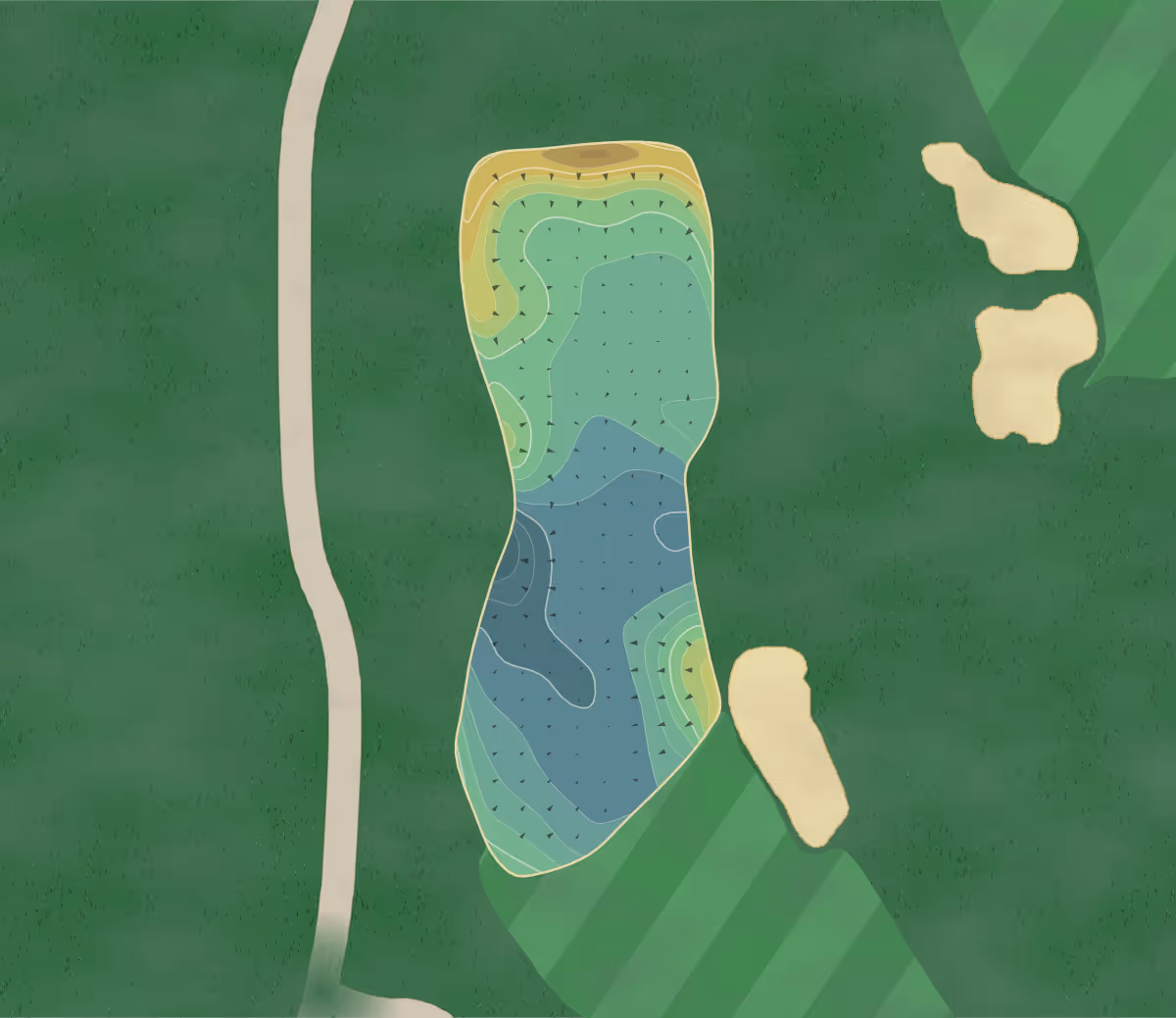 Green contour map of Beverly in Chicago, Illinois — 326 elevation contours at a 3-inch interval with fall-line arrows, traced from 1-meter lidar