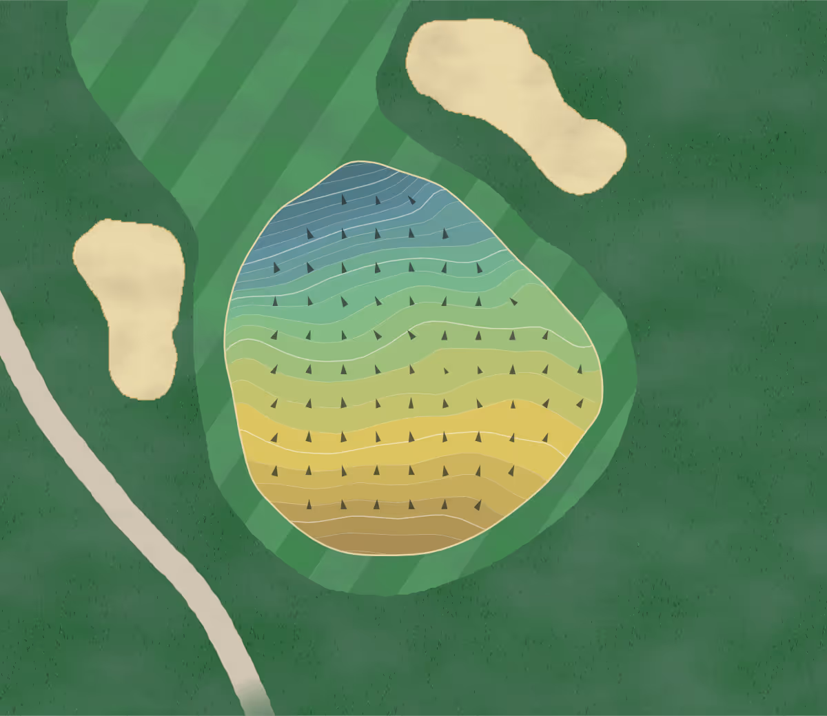 Green contour map of Beverly Golf in Beverly, Massachusetts — 228 elevation contours at a 3-inch interval with fall-line arrows, traced from 1-meter lidar